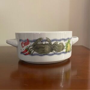 Stackable Soup or Chowder Bowl with Handle and Fun Crab and Vegetable Design
